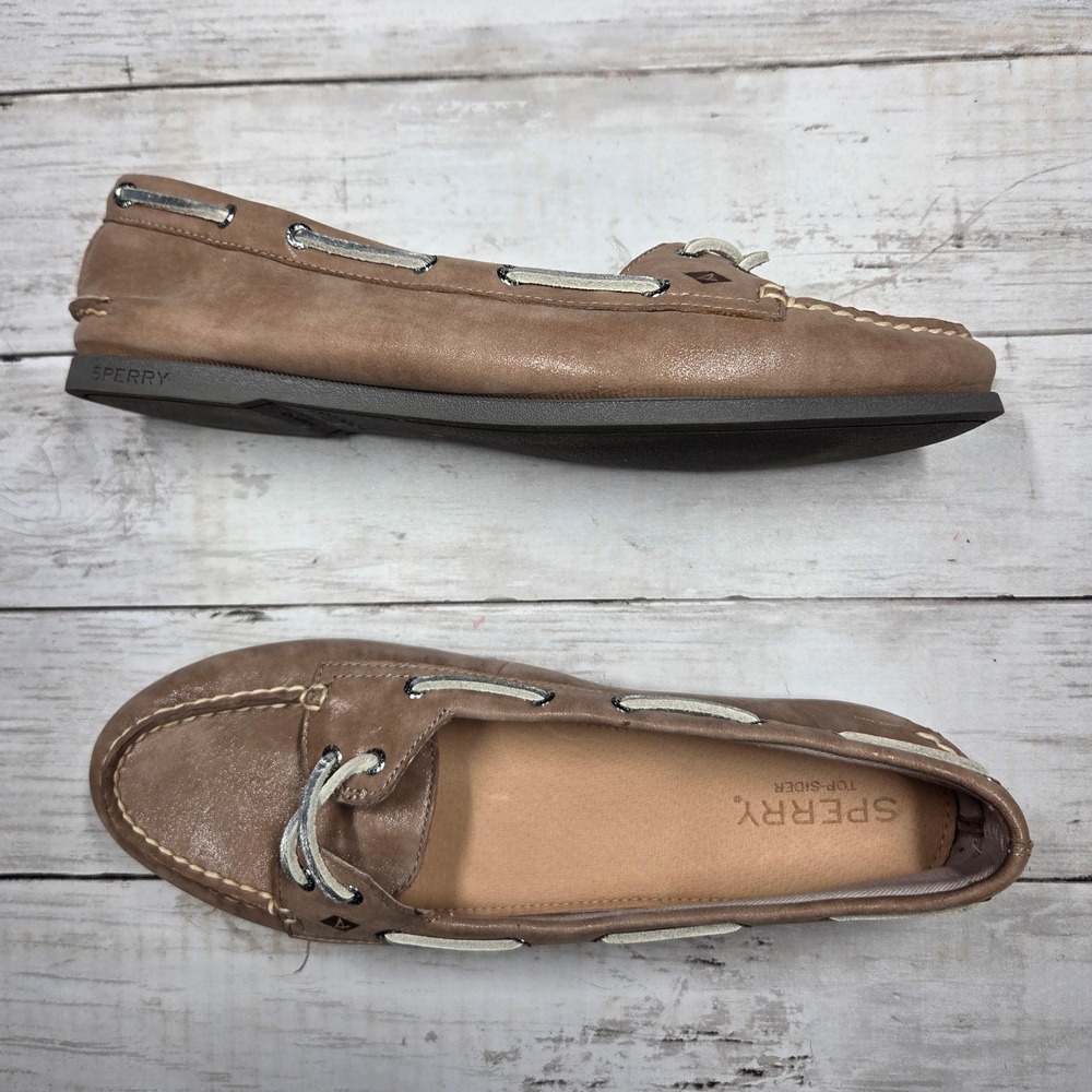 Sperry Angelfish Boat Shoe Loafer Womens 9.5 Tan‎ Metallic Leather Casual Shoes
